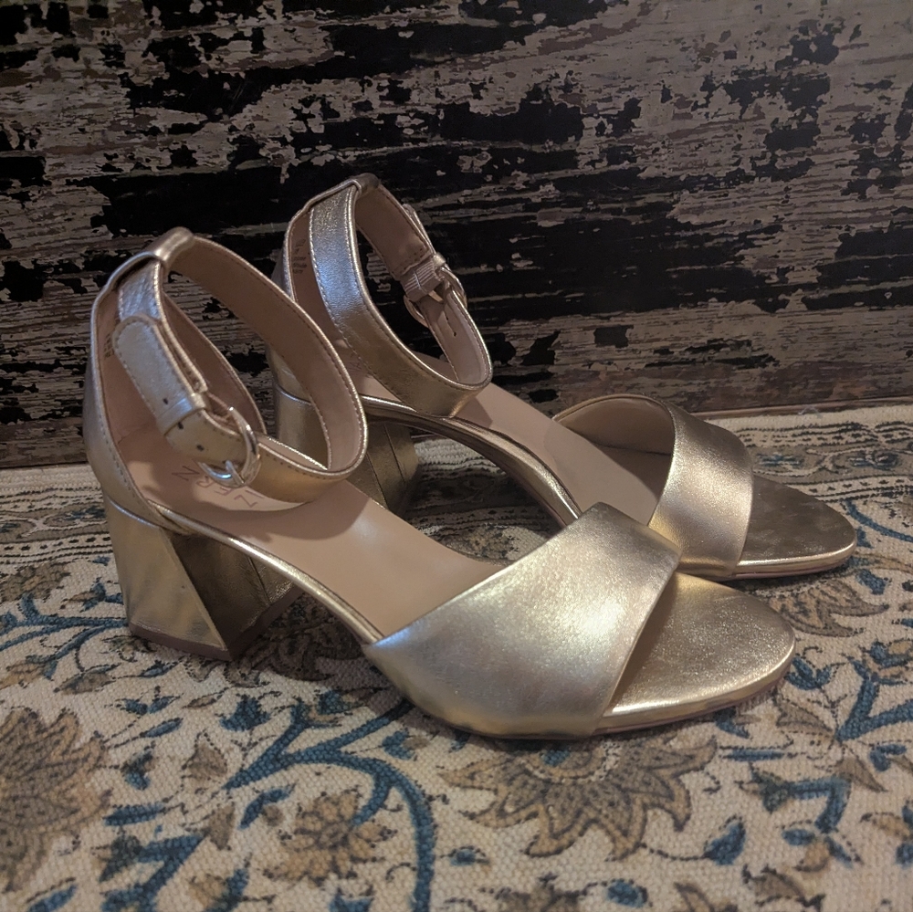 Naturalizer Verly Gold Leather Ankle Strap Sandal - Open Toe Heels